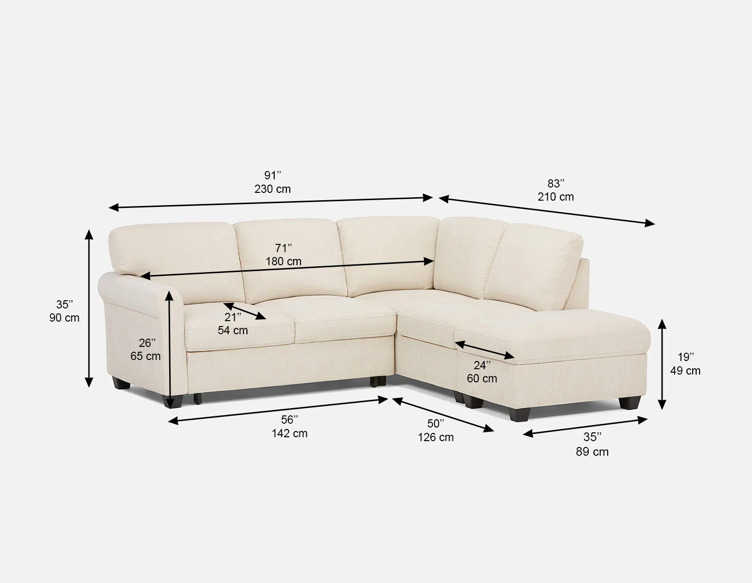 DELPHINE — Traditional right-facing sectional sofa-bed with storage (28-94-59-95) - Image 16