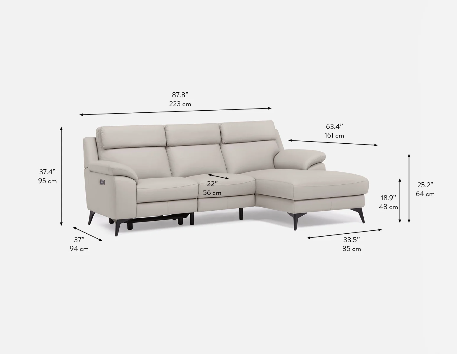 GIRONA — 100% leather power reclining right-facing sectional sofa - Image 13