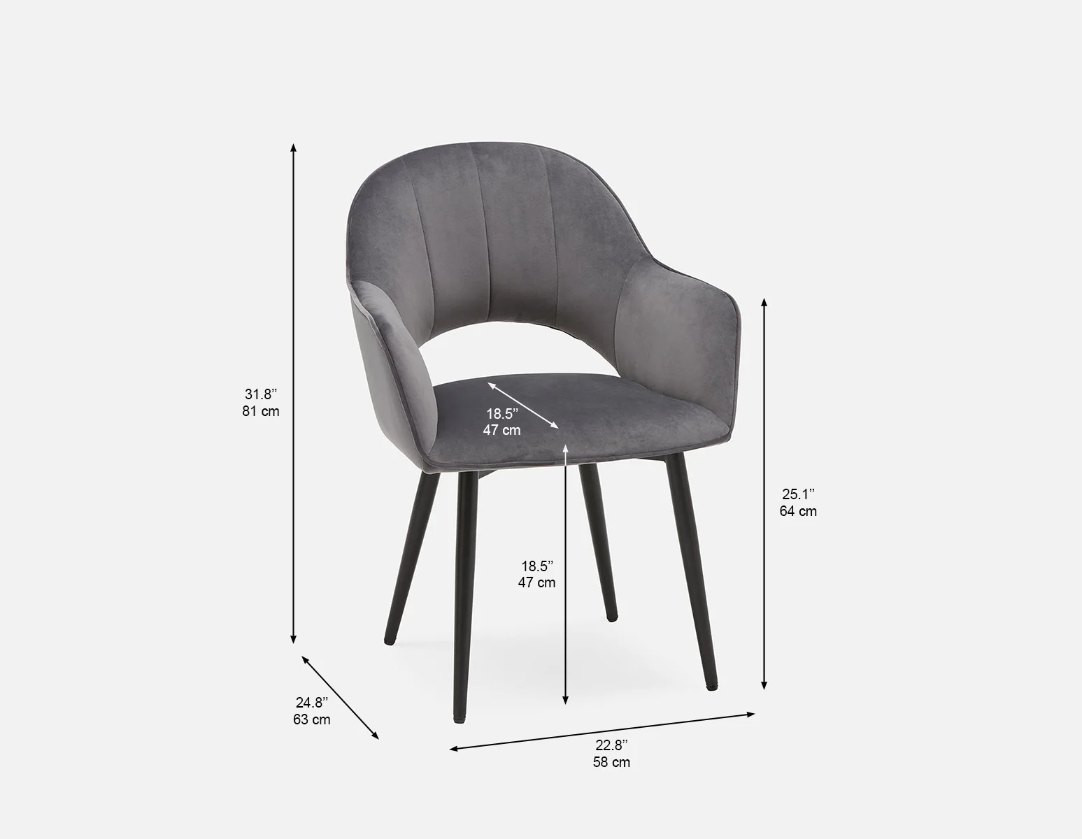 BAILEY — Contemporary velvet dining armchair (67-16-44-30) - Image 6