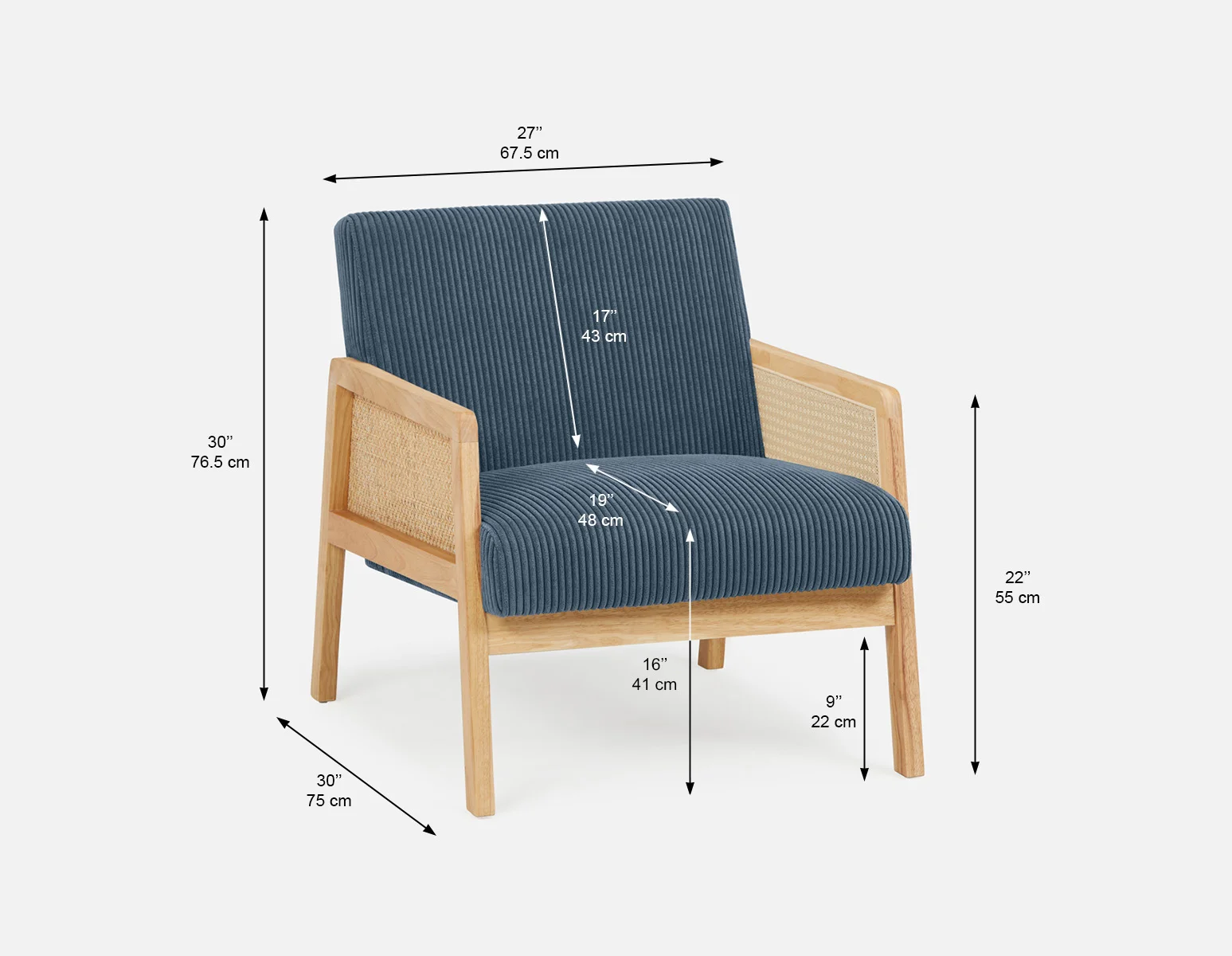 BECKETT — Armchair with corduroy and rattan accents (58-39-40-60) - Image 10