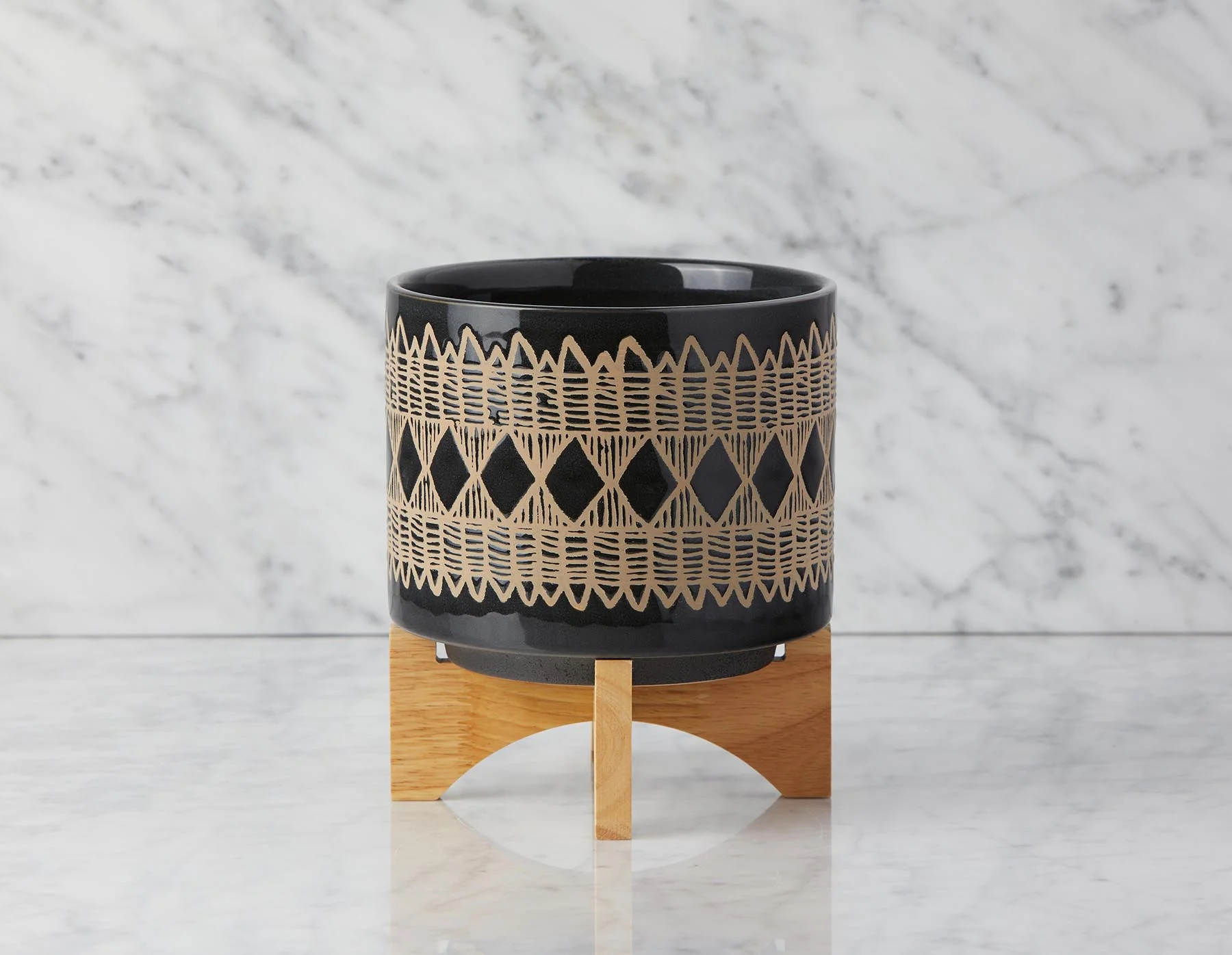 ADEN — Ceramic pot with wood stand 22 cm - Image 2