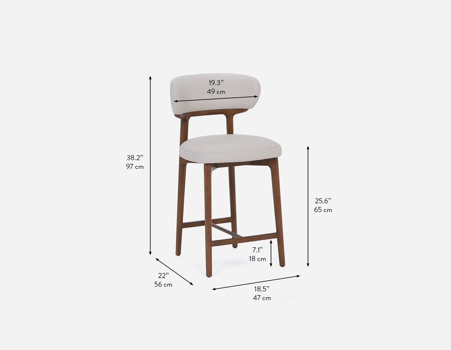SEVILLE — 100% leather mid-century counter stool 66cm (45-12-99-34) - Image 12