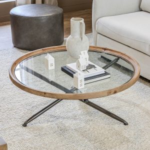 KAY — Fir wood coffee table with tempered glass top 100 cm (45-27-12-42)