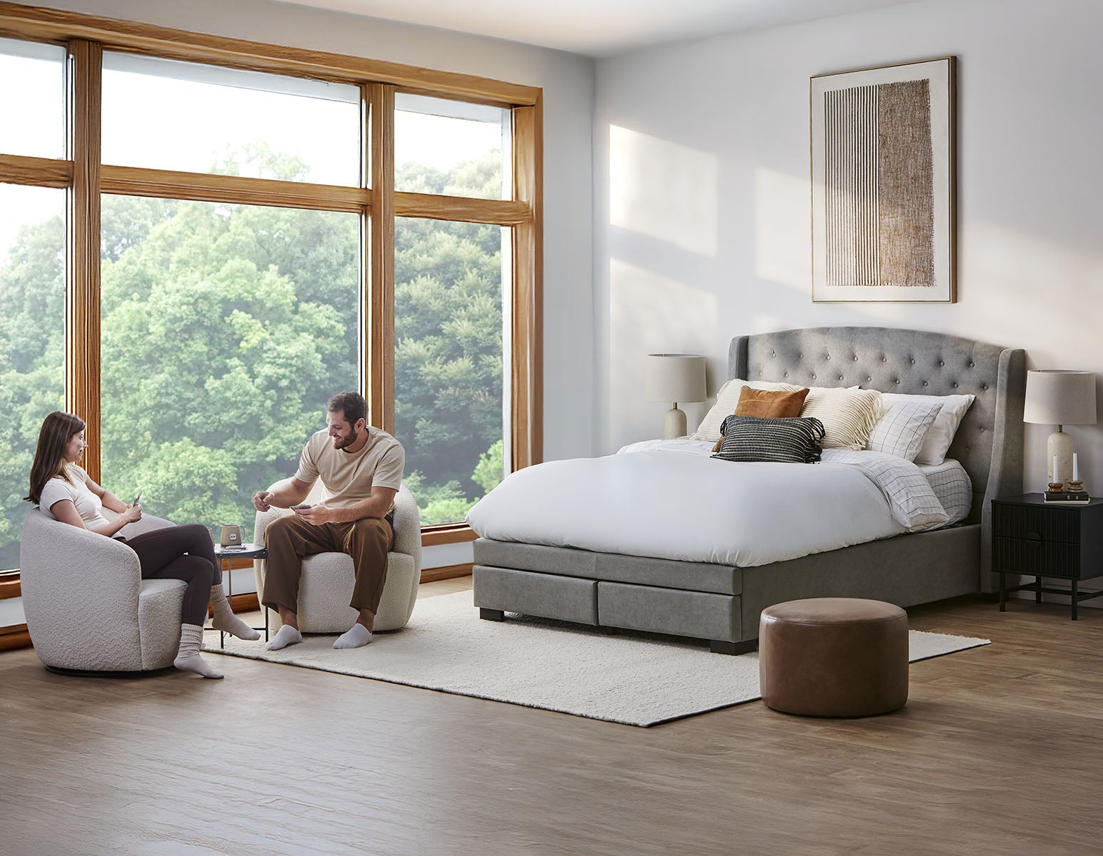 RAVEL — Traditional tufted upholstered wingback queen size bed with storage (81-42-52-30)