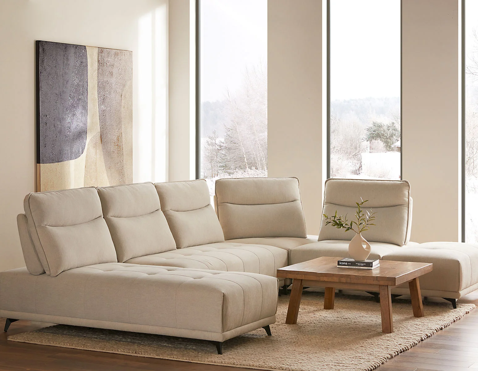 SIMON — Modern contemporary armless loveseat with adjustable backrest (75-79-85-95)