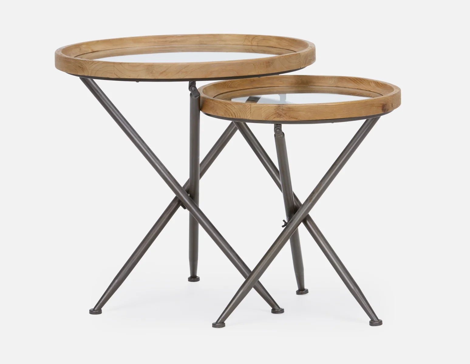 KAY — Set of 2 fir wood nesting tables with tempered glass tops (45-60-44-42) - Image 2