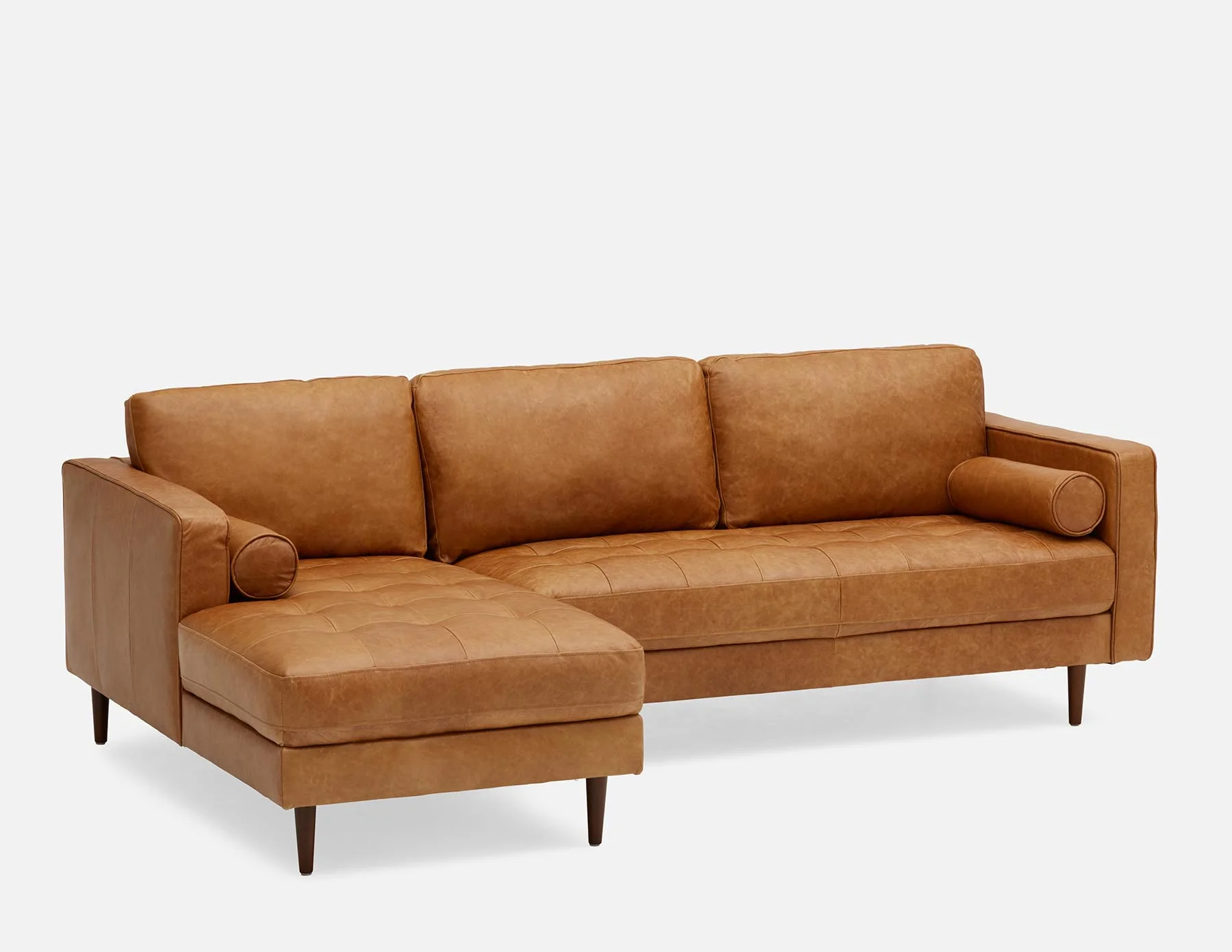 KINSEY — Mid-century modern left-facing 100% leather sectional sofa - Image 17