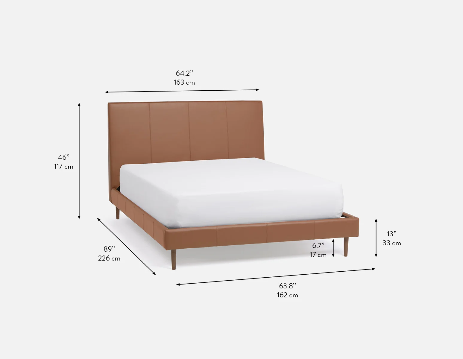 JAVIER — Mid-century modern 100% leather queen size bed (64-99-88-31) - Image 10