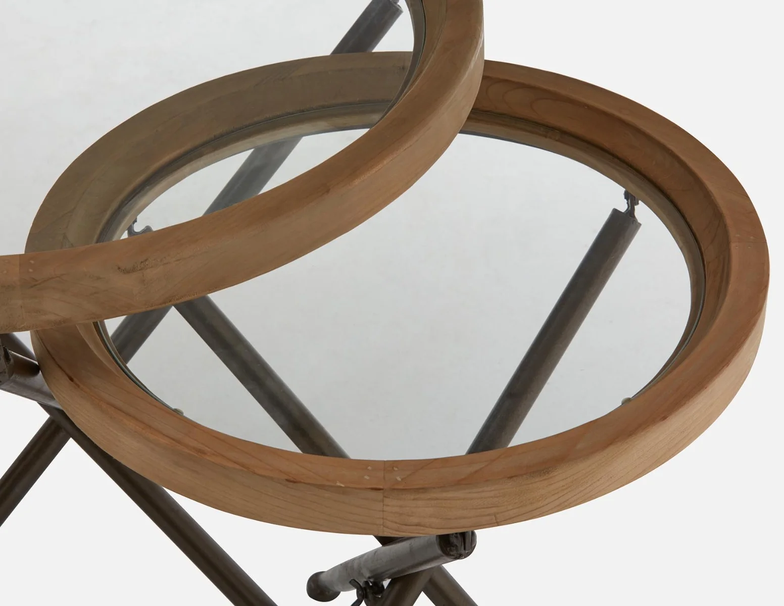 KAY — Set of 2 fir wood nesting tables with tempered glass tops (45-60-44-42) - Image 4