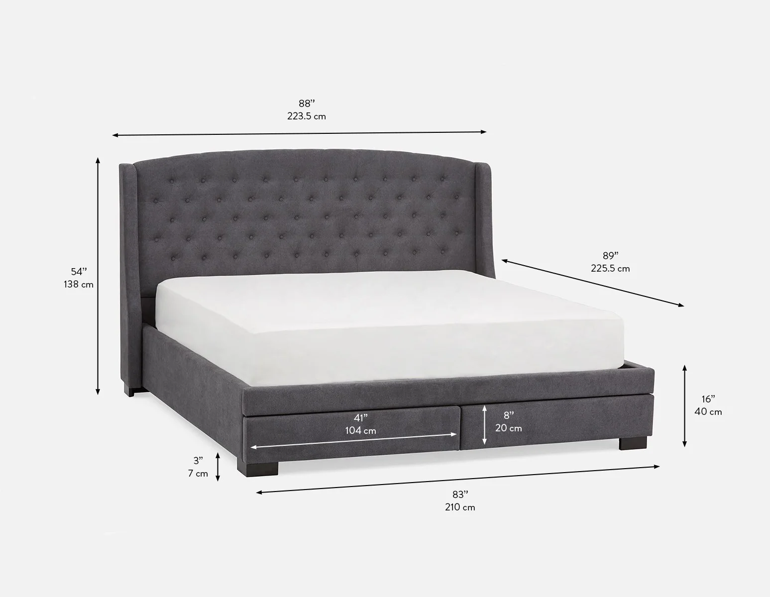 RAVEL — Traditional tufted upholstered wingback king-size bed with storage (27-96-47-33) - Image 7