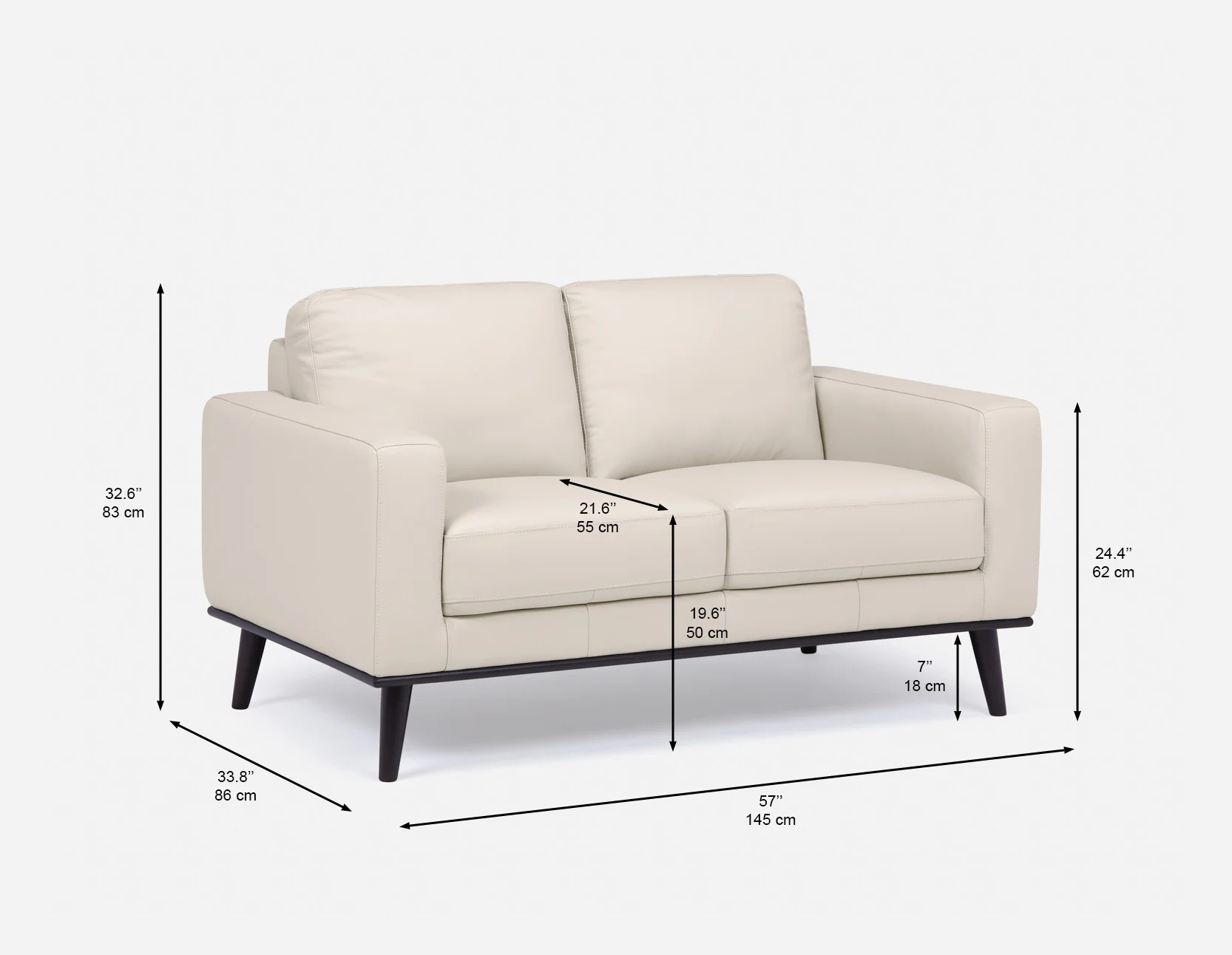 BETTA — 100% leather mid century loveseat (24-76-17-34) - Image 11