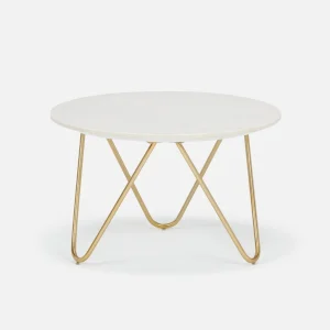 AKOT — Round marble coffee table 75 cm with gold-colored metal legs (23-73-87-10)