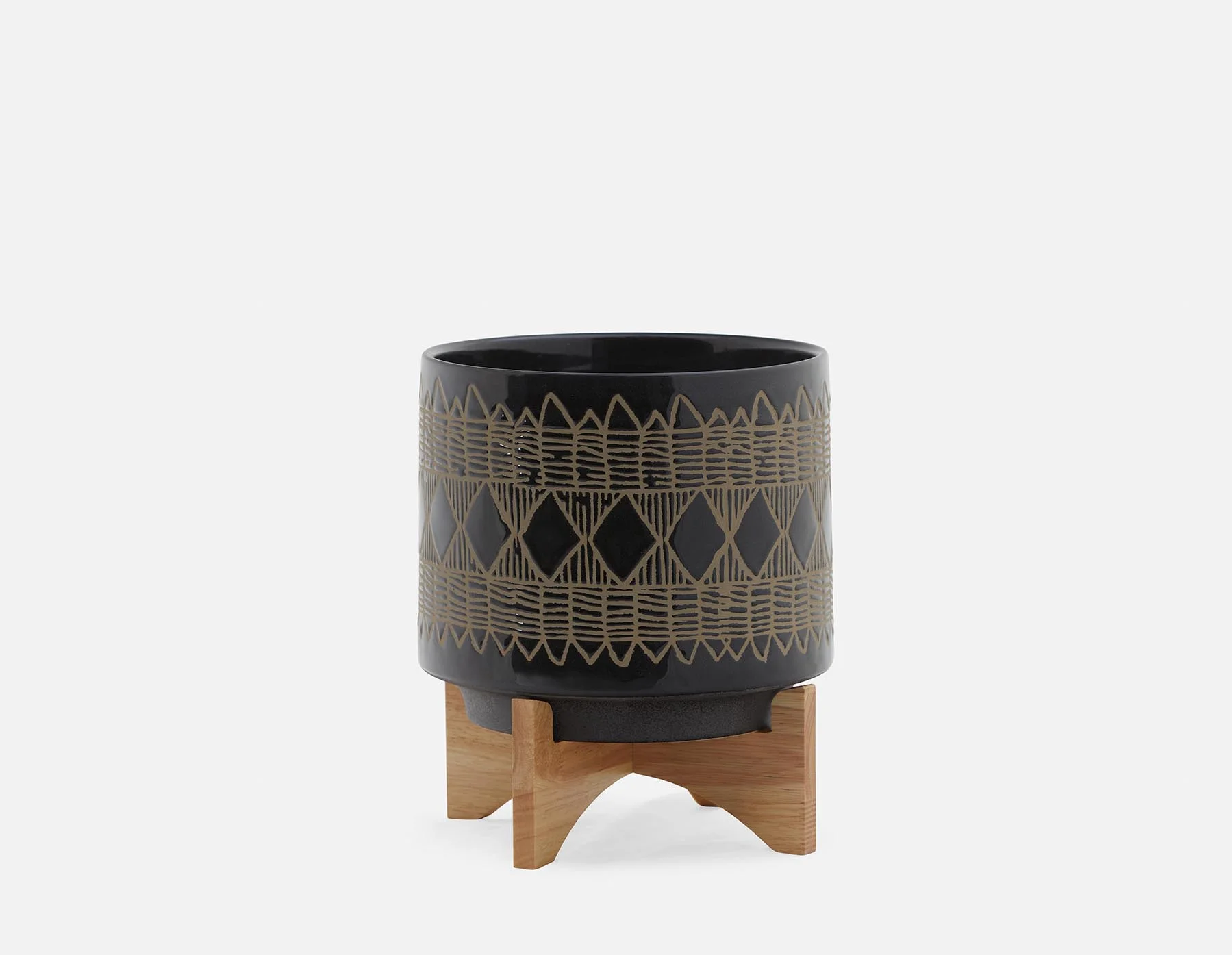 ADEN — Ceramic pot with wood stand 29 cm - Image 4