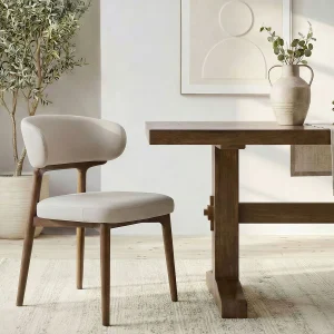 SEVILLE — 100% leather mid-century dining chair (48-33-04-34)