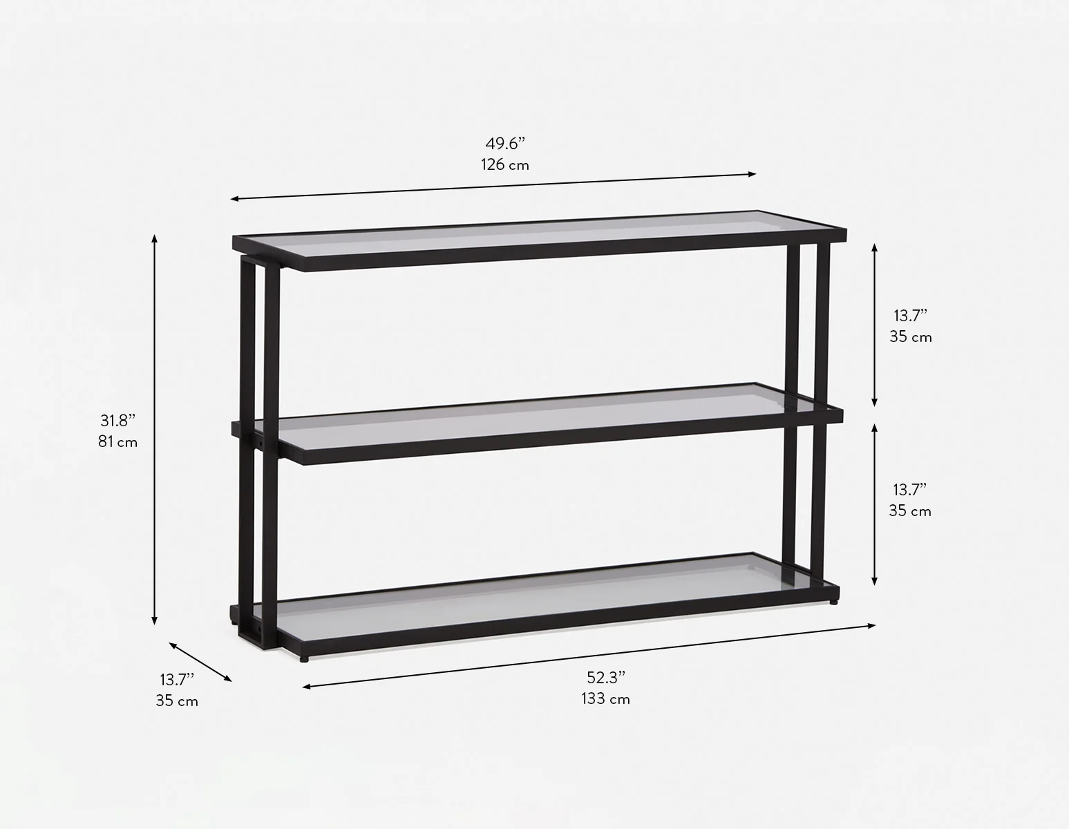 AGLAYA — 3-Tier tempered Glass Shelves 132cm (30-93-28-20-D) - Image 9
