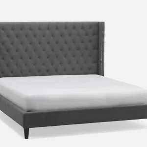 VERSAILLES — Traditional tufted upholstered wingback king size bed (82-62-30-30)