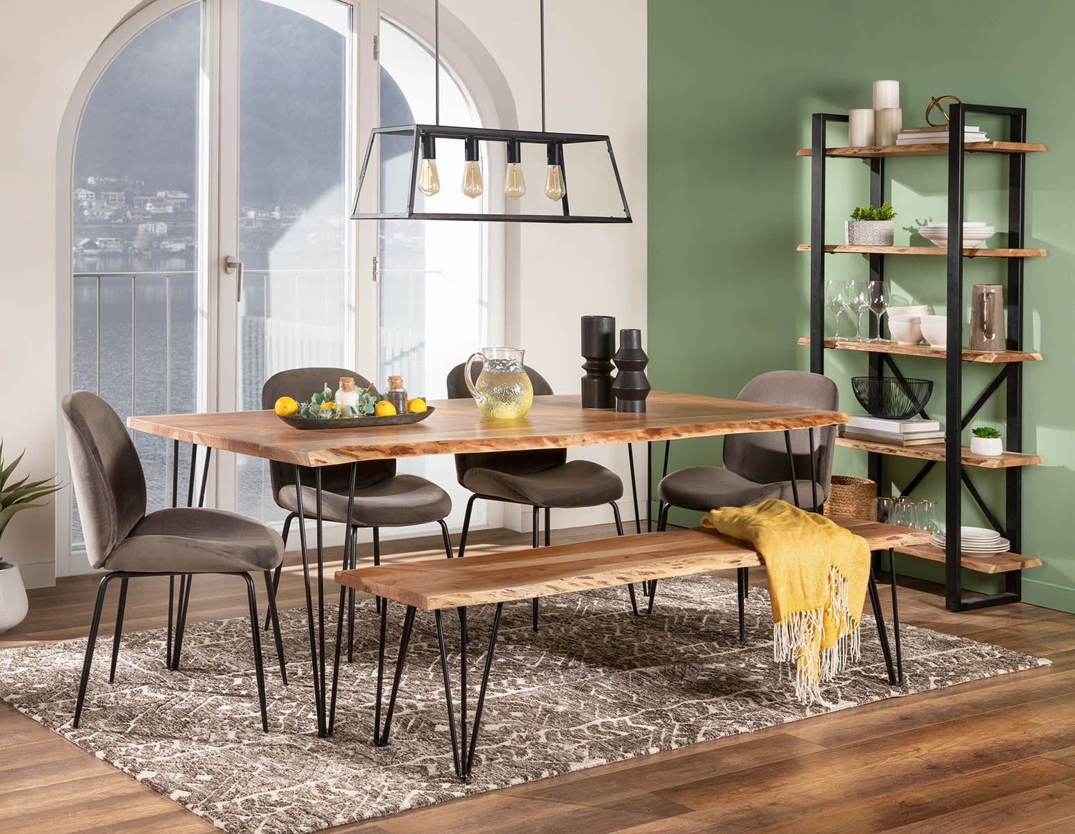 RENO — Solid acacia large wood dining table 210 cm