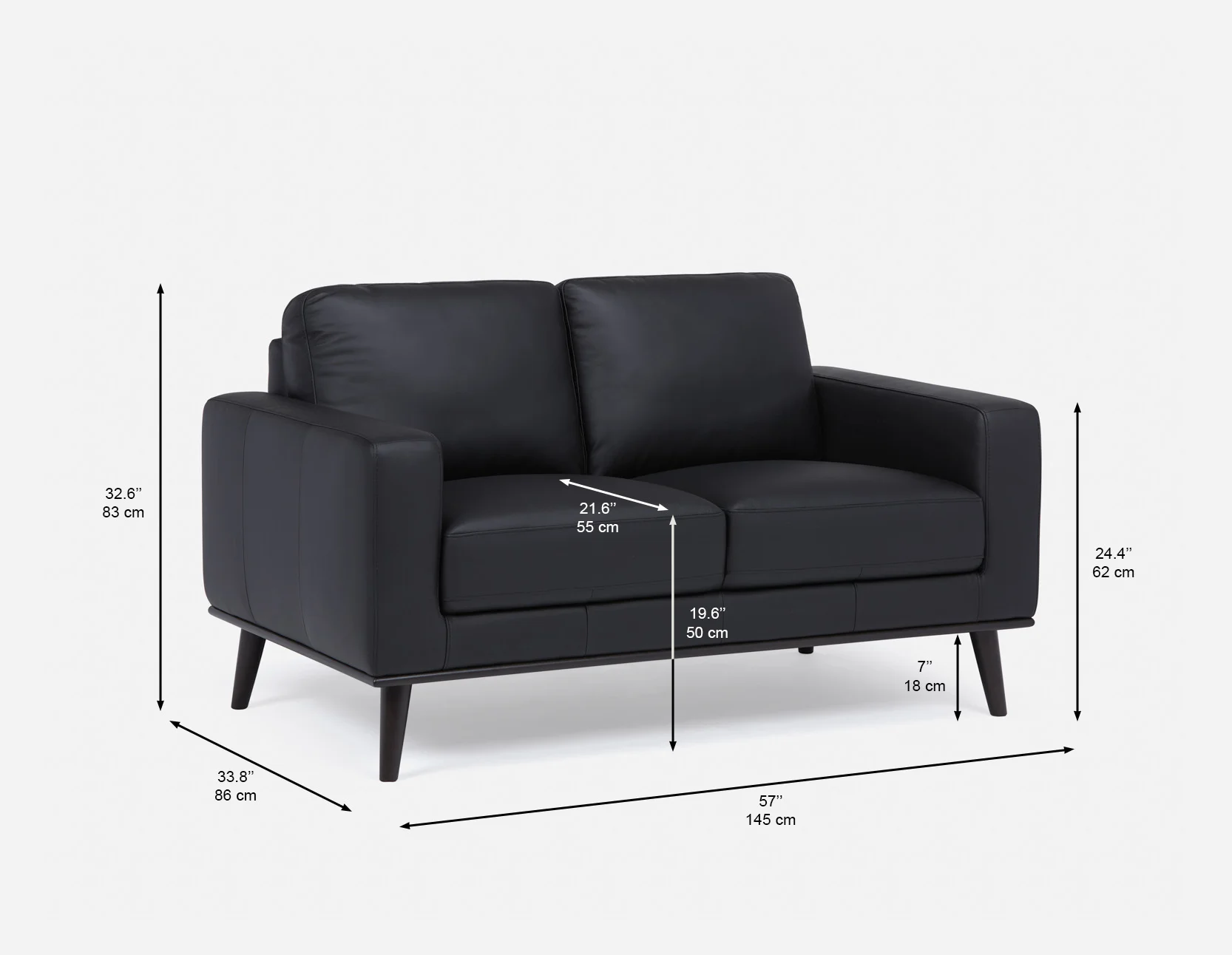BETTA — 100% leather mid century loveseat (24-76-17-20) - Image 11