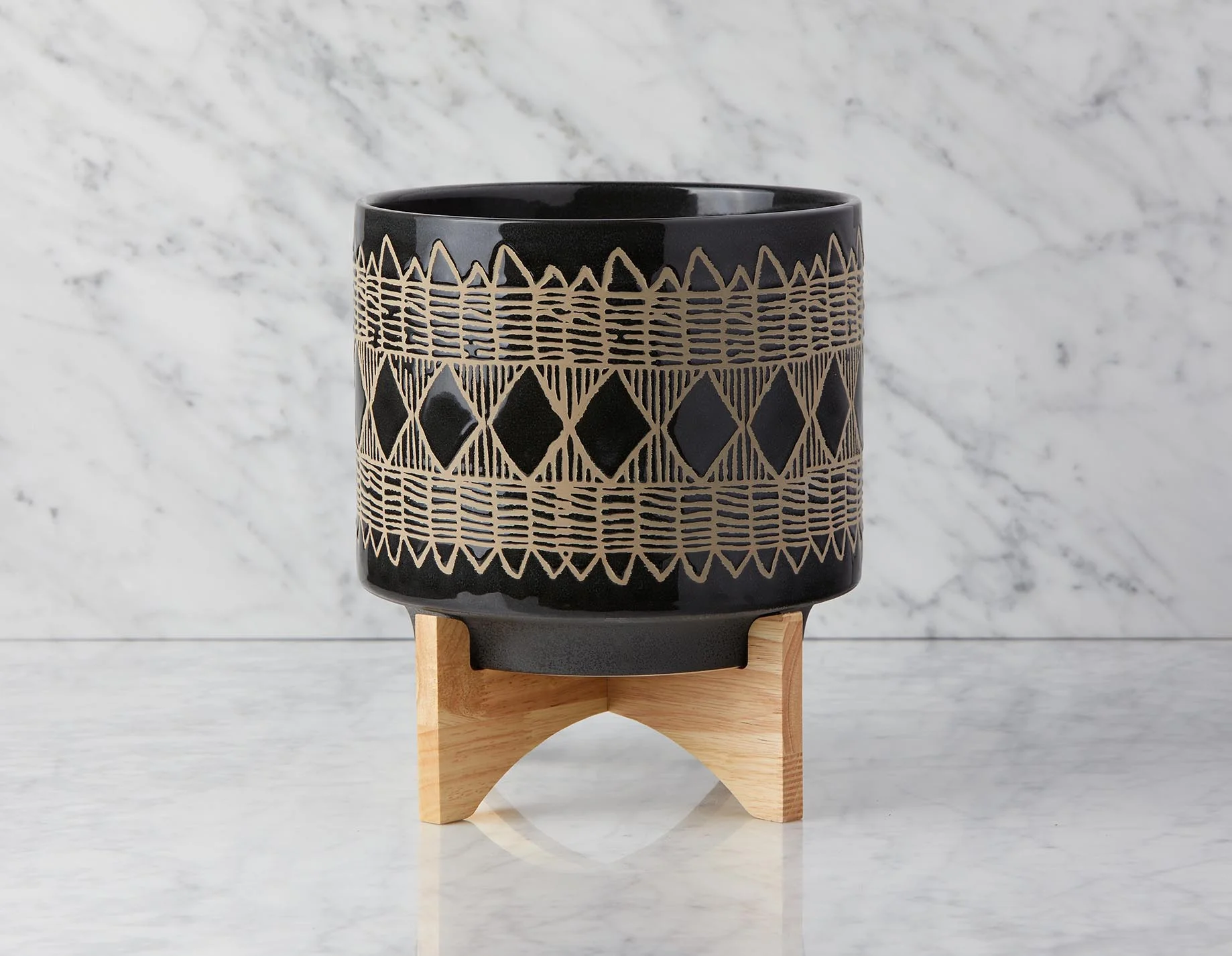 ADEN — Ceramic pot with wood stand 29 cm - Image 7