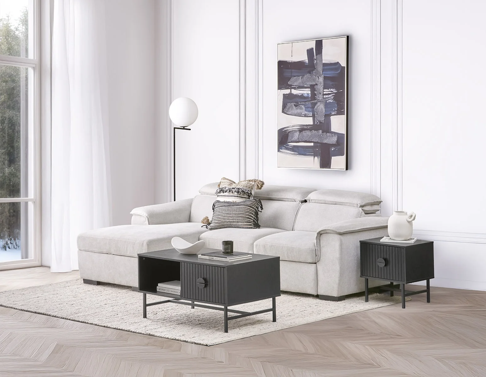 ODETTE — Contemporary left-facing sectional sofa-bed with storage (09-05-14-95)