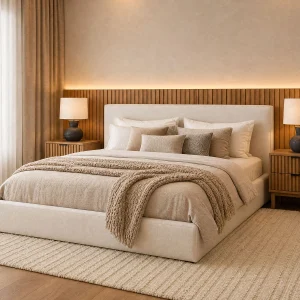 SORGUE — Upholstered queen size bed with storage (28-49-09-30)