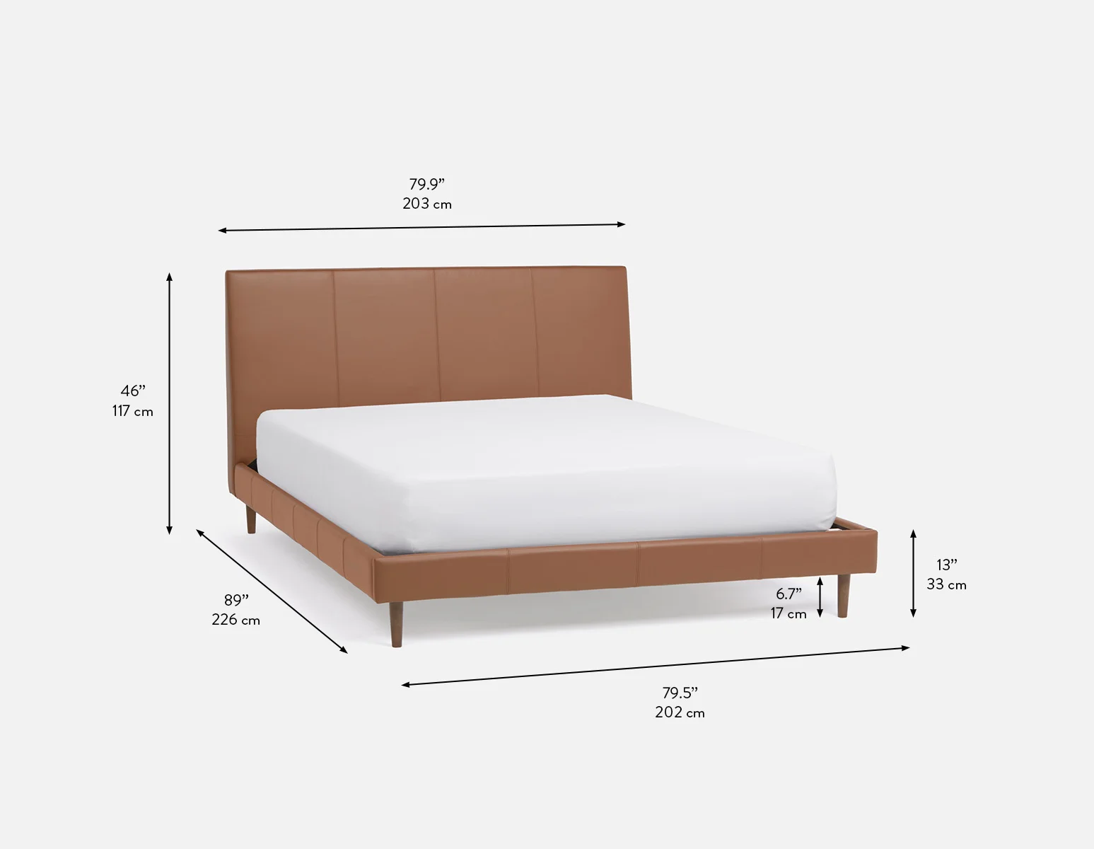 JAVIER — Mid-century modern 100% leather king size bed (95-93-52-31) - Image 10