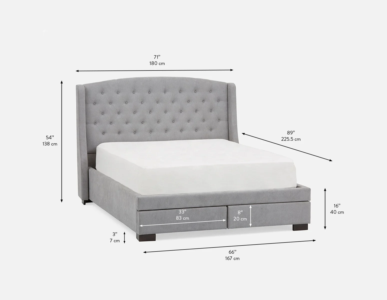 RAVEL — Traditional tufted upholstered wingback queen size bed with storage (81-42-52-30) - Image 8