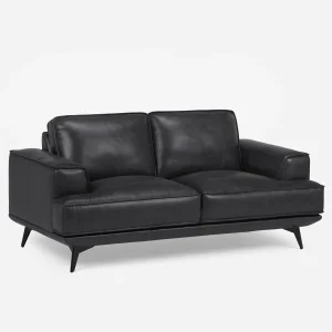 ALPHA — 100% leather mid century loveseat (68-16-19-20)
