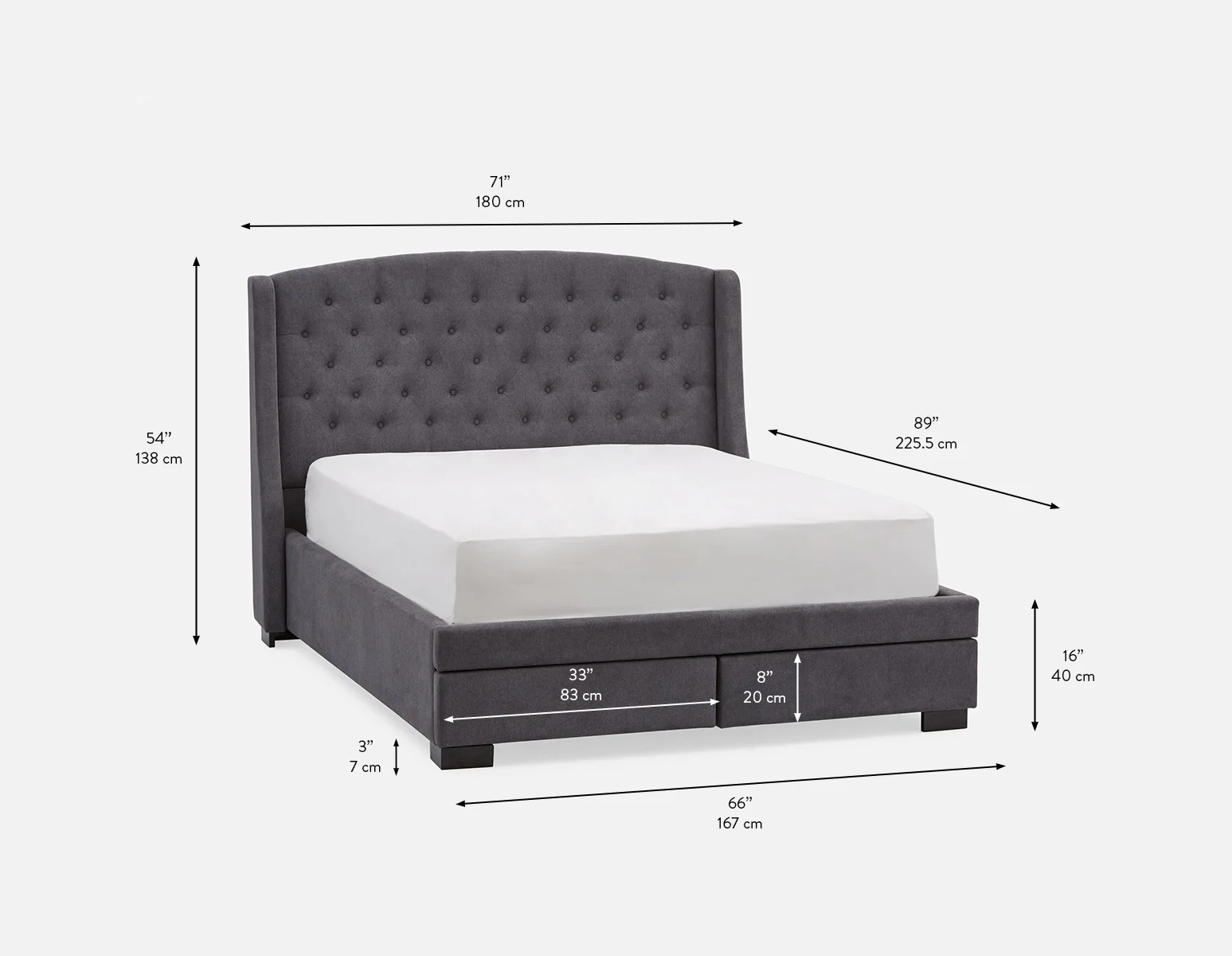 RAVEL — Traditional tufted upholstered wingback queen size bed with storage (81-42-52-33) - Image 8