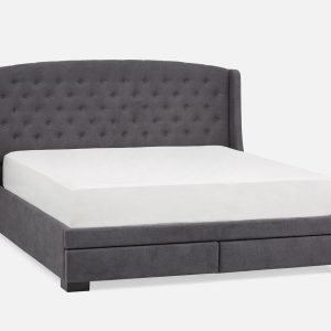 RAVEL — Traditional tufted upholstered wingback king-size bed with storage (27-96-47-33)