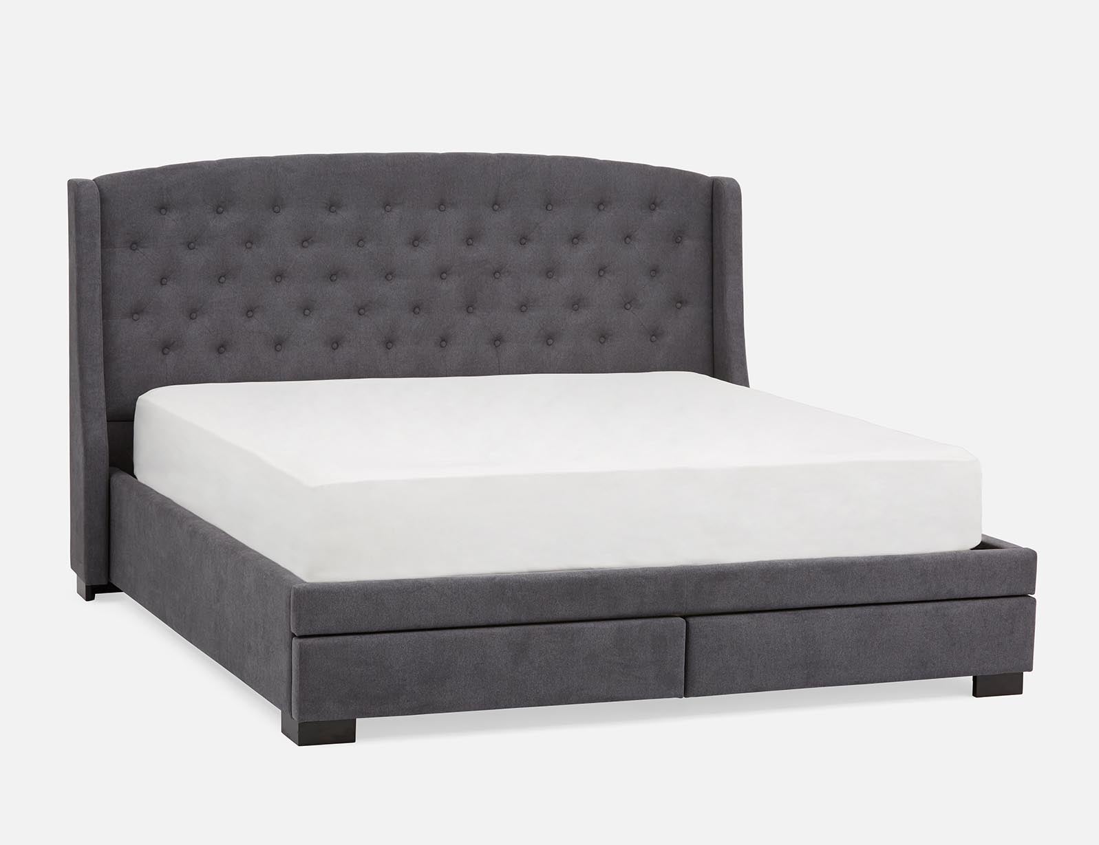 RAVEL — Traditional tufted upholstered wingback king-size bed with storage (27-96-47-33)