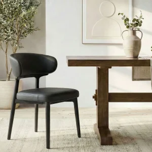 SEVILLE — 100% leather mid-century dining chair (48-33-04-20)