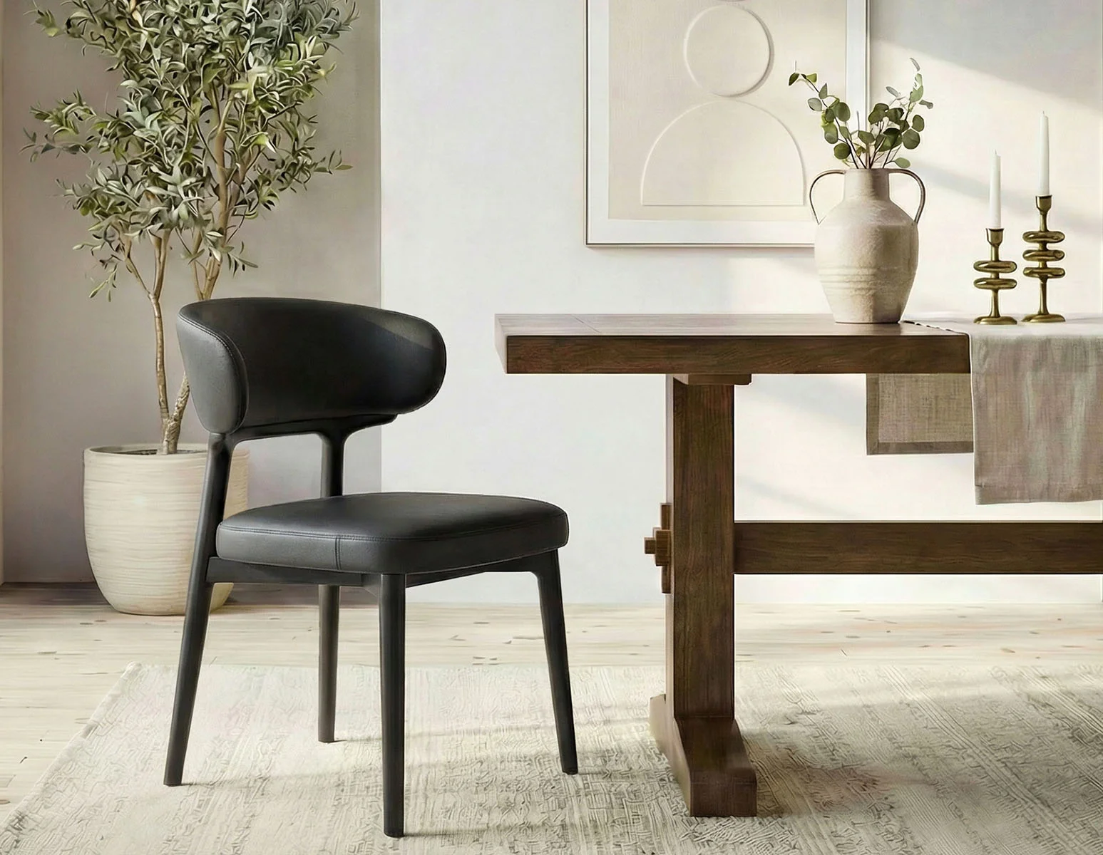 SEVILLE — 100% leather mid-century dining chair (48-33-04-20)