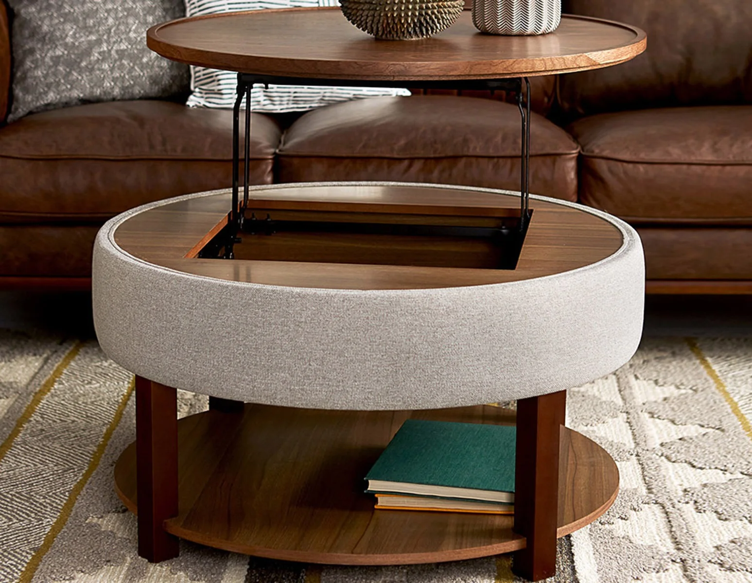 DAMIAN — Wood veneer lift-top coffee table with storage 84 cm - Image 8