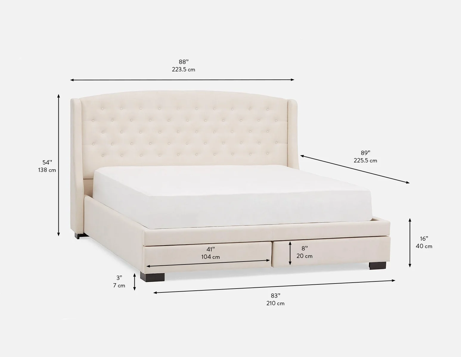 RAVEL — Traditional tufted upholstered wingback king-size bed with storage (27-96-47-46) - Image 8