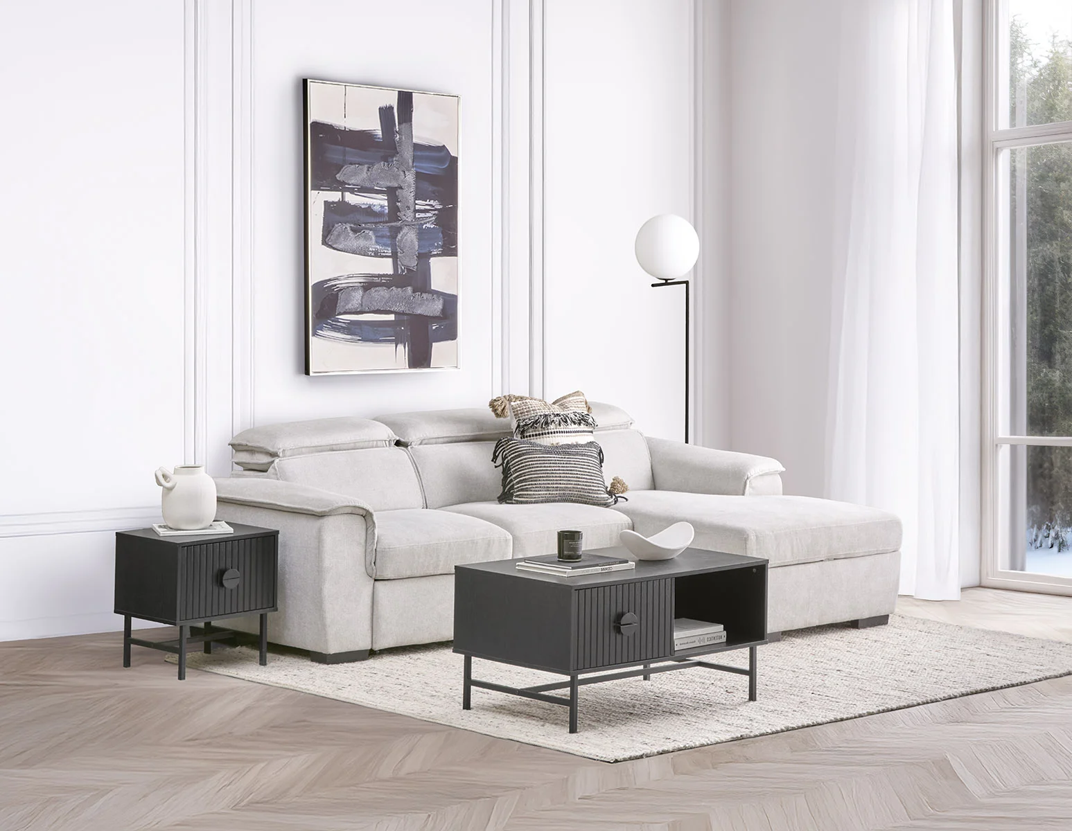ODETTE — Contemporary right-facing sectional sofa-bed with storage (85-58-17-95)