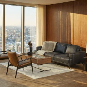 ALPHA — 100% leather mid century 3-seater sofa (79-69-64-20)