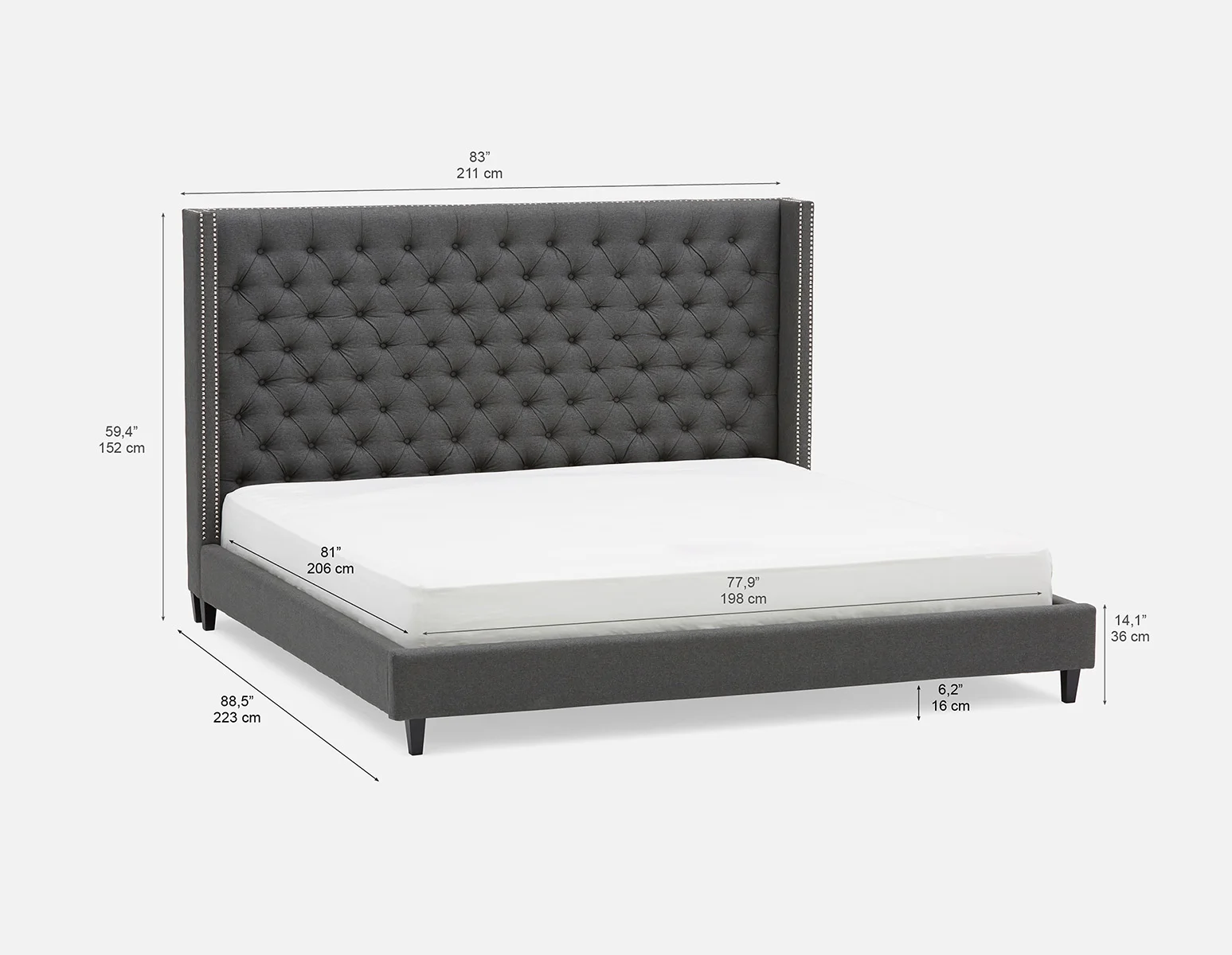 VERSAILLES — Traditional tufted upholstered wingback king size bed (82-62-30-95) - Image 8