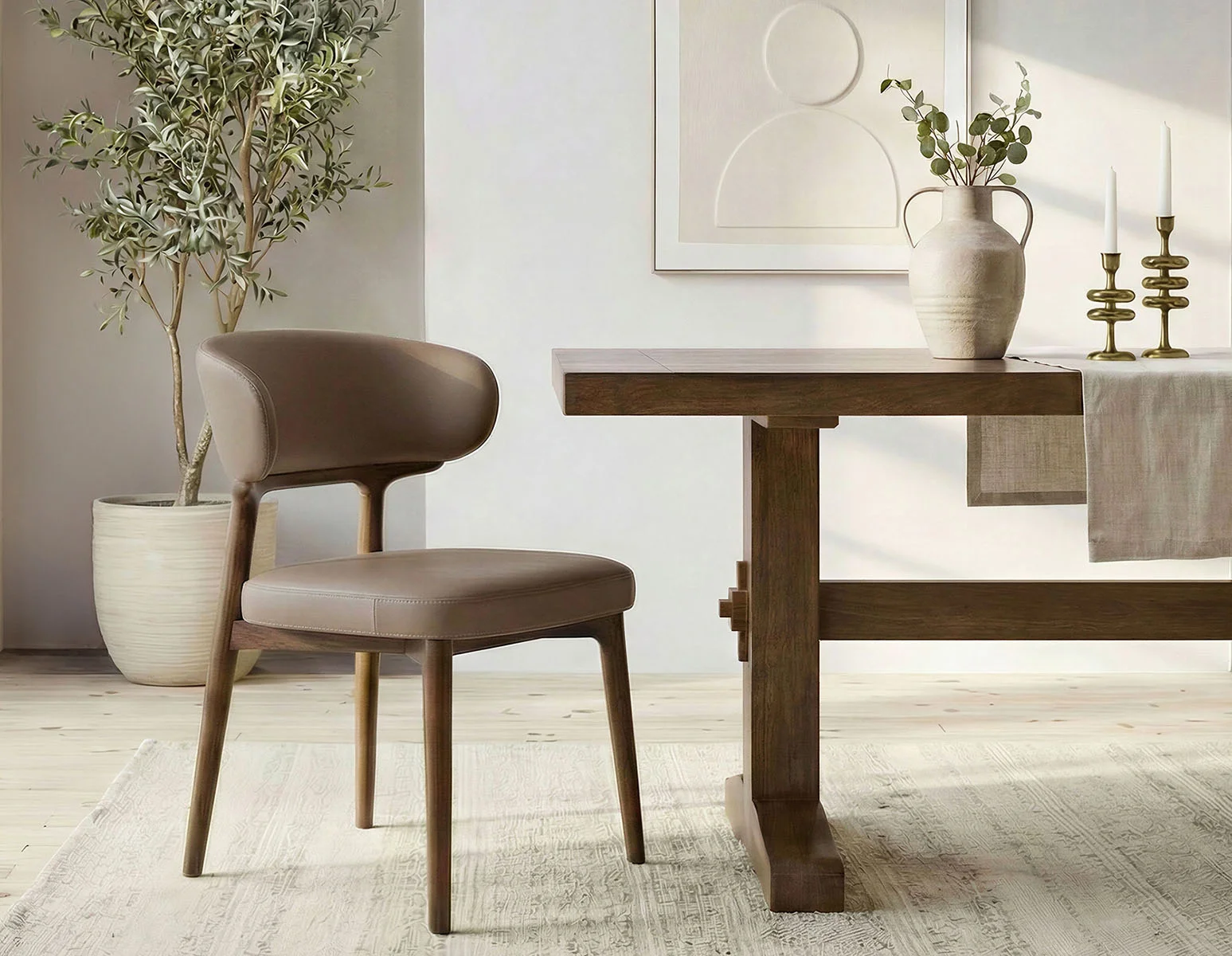 SEVILLE — 100% leather mid-century dining chair (48-33-04-93)