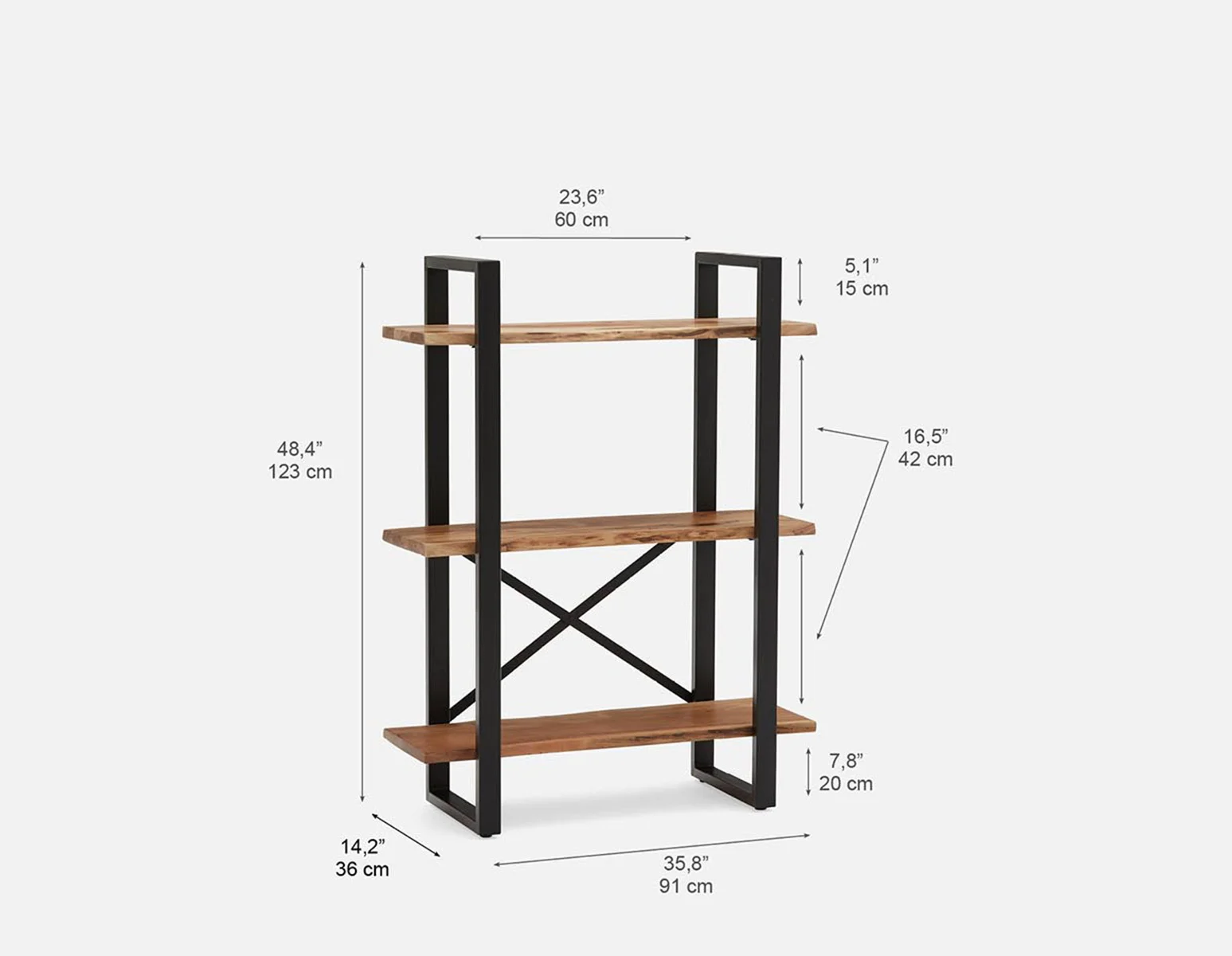 RENO — Acacia wood 3-tier bookcase - Image 9