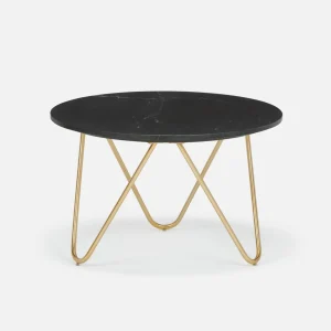 AKOT — Round marble coffee table 75 cm with gold-colored metal legs (23-73-87-20)