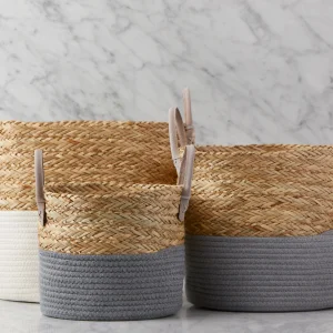 BUD — Set of 3 cotton rope and straw baskets