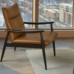 LATONA — 100% leather mid-century modern accent chair (71-53-26-96)