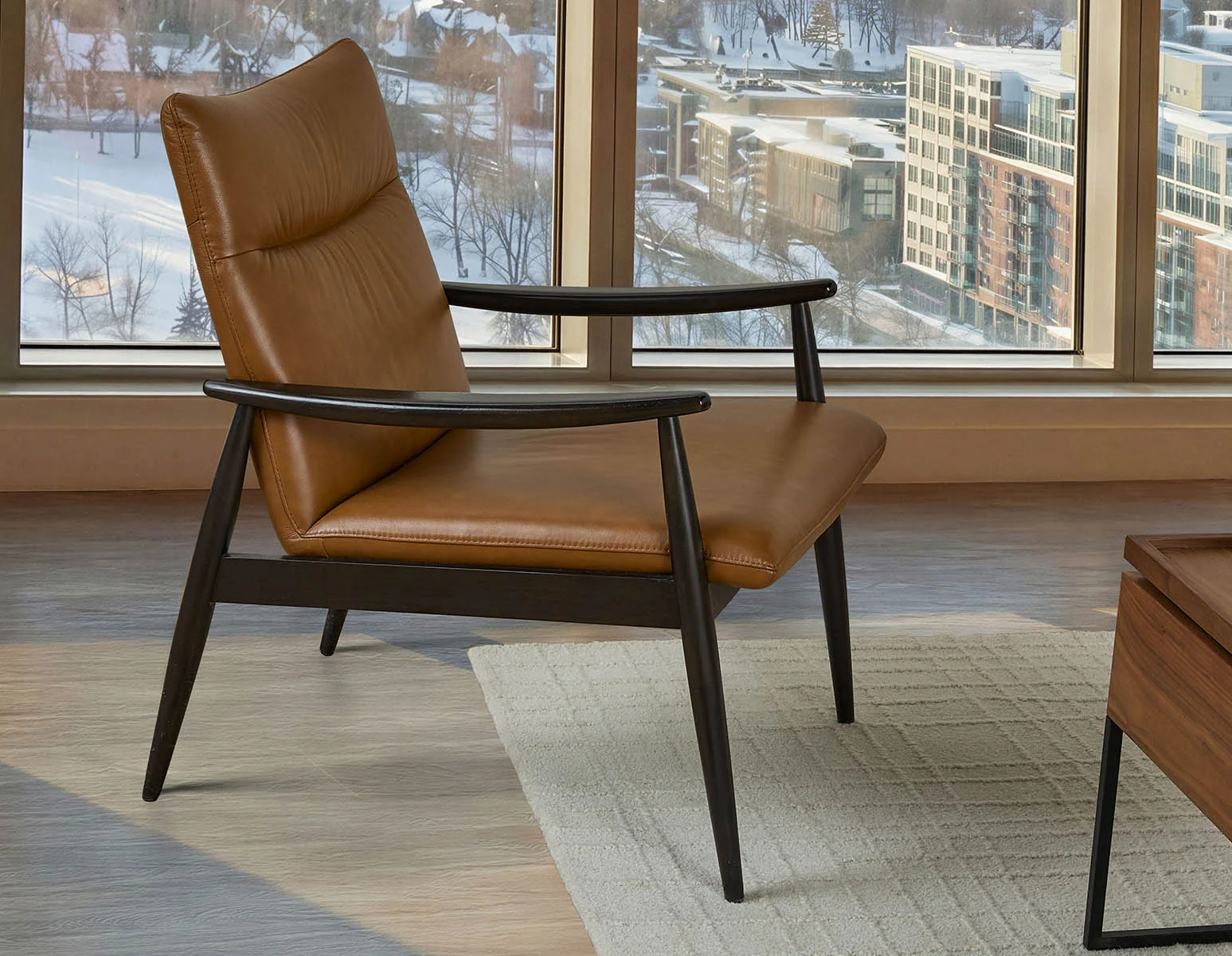 LATONA — 100% leather mid-century modern accent chair (71-53-26-96)