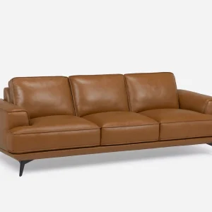 ALPHA — 100% leather mid century 3-seater sofa (79-69-64-96)