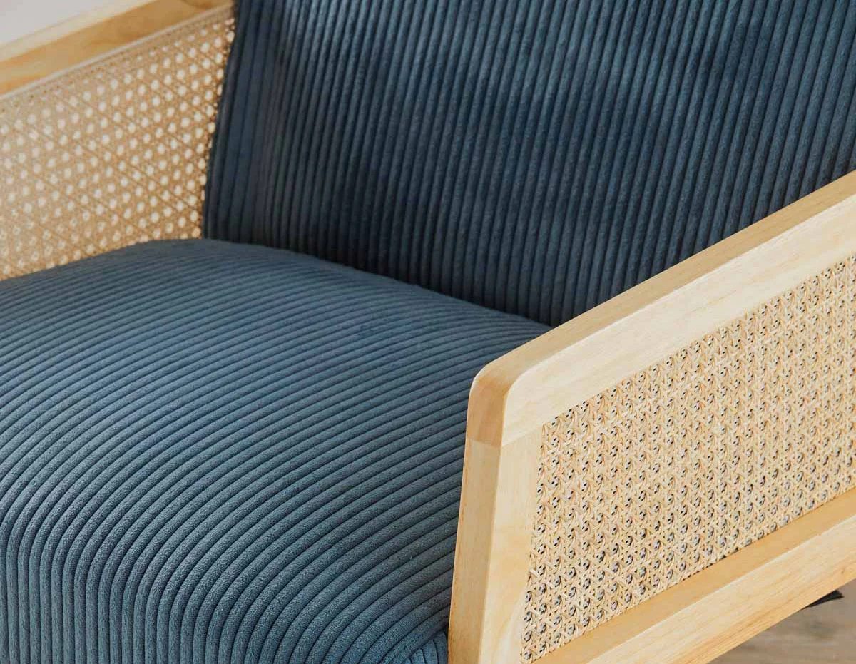 BECKETT — Armchair with corduroy and rattan accents (58-39-40-60-D) - Image 12