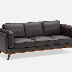 ROWAN — Mid-century modern 100% leather 3-seater sofa (19-46-33-20)