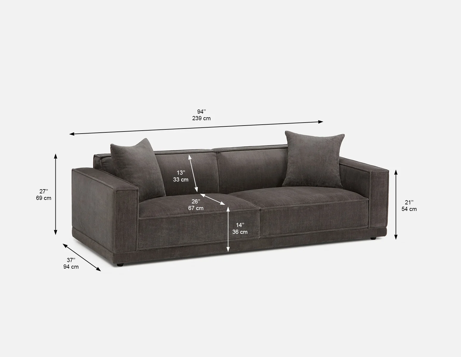 HILLARY — Modern low back 96" luxury sofa (64-85-93-30) - Image 11