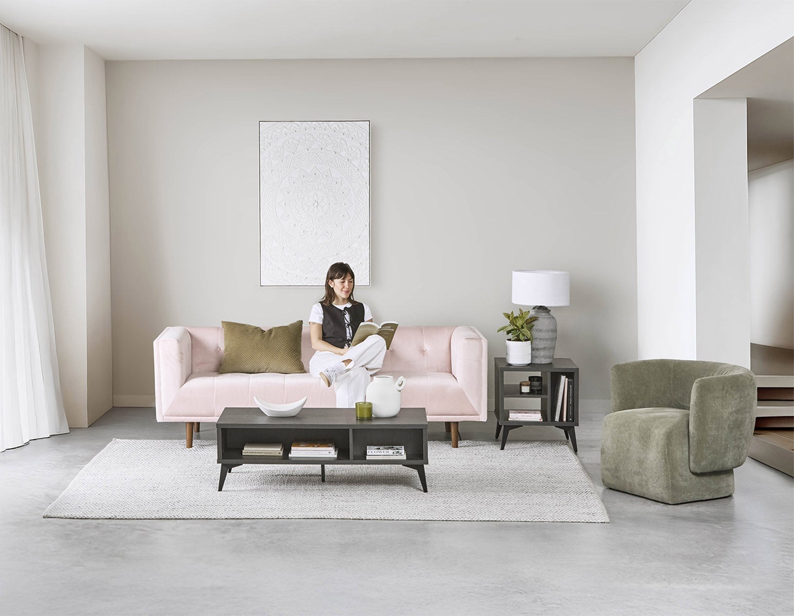 LORETTA — Mid-century modern velvet 3-seater sofa (18-76-63-68)