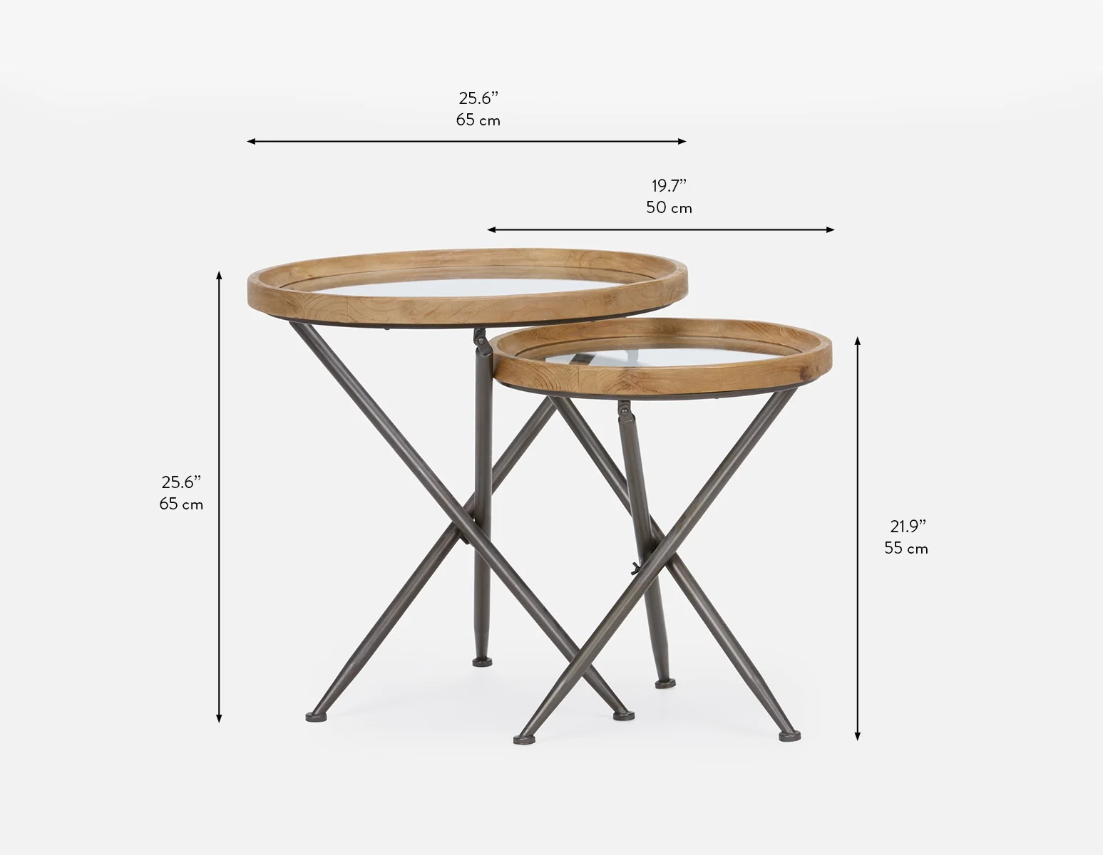 KAY — Set of 2 fir wood nesting tables with tempered glass tops (45-60-44-42) - Image 7